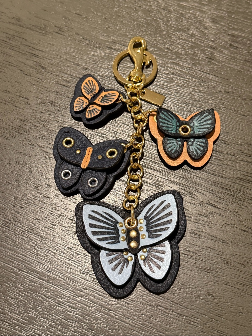 Butterfly Multi-Charm Keychain - Black, Peach, Light Blue